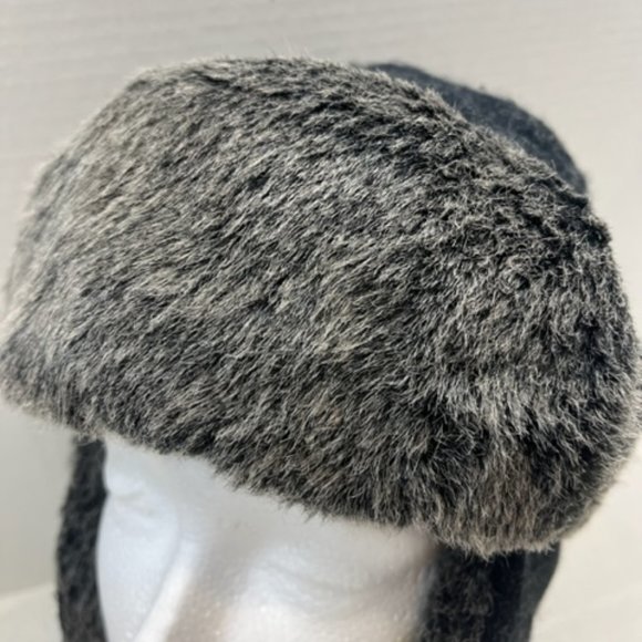 Dockers Trapper Faux Fur Wool Blend Black Gray Plaid Ear Flap Hat One Size - Picture 4 of 11